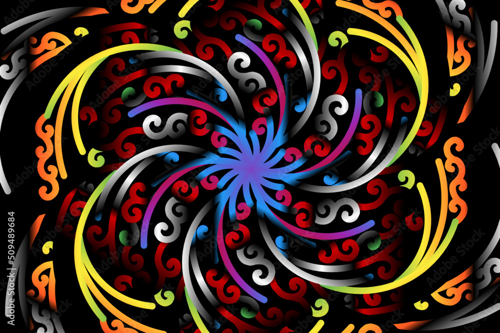 Fototapeta premium colourful caleidoscope gradient flower art pattern of indonesian culture traditional tenun batik ethnic dayak ornament for wallpaper ads background 