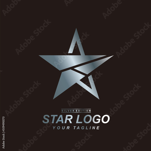 Golden star logo illustration in trendy style. 