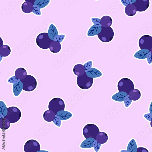 Seamless pattern with blueberries in random order on a pink background