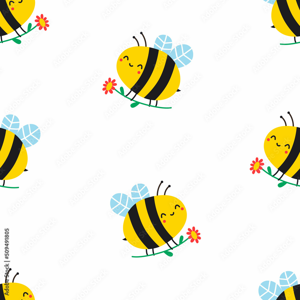 Obraz premium Seamless pattern with cute bee. Vector illustration