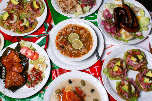 traditional yucatecan food. mexican food. sopa de lima, panuchos, queso relleno, longaniza de Valladolid. food from Yucatan.