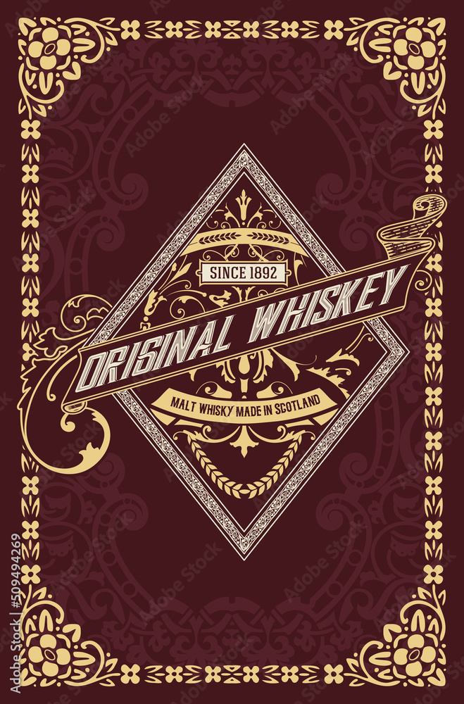 Whiskey label with old frames