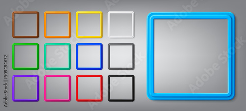 Set of double square photo frames with shadows isolated on white background. Modern vector 3d graphic illustration. Photo template for business and marketing concept presentation