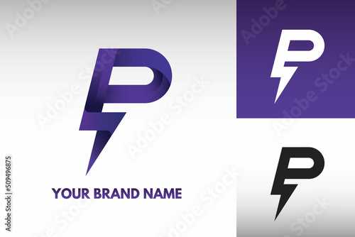 Logo Letter P Initial monogram Electric Power thunder Lightning Style Design Vector in Gradient and monochrome color