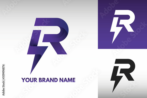 Logo Letter R PR  Initial monogram Electric Power thunder Lightning Style Design Vector in Gradient and monochrome color