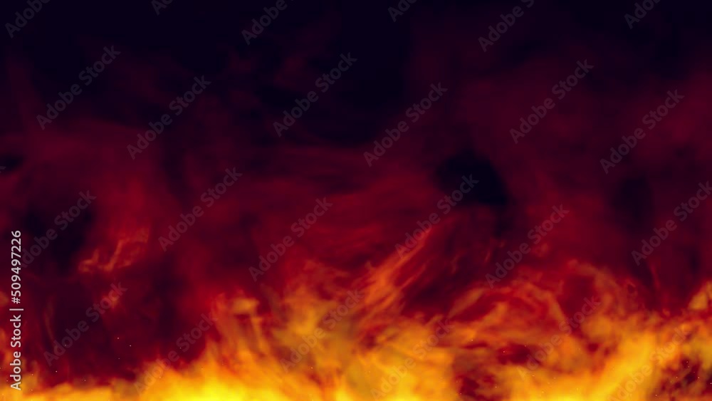Fire on black background. Animation seamless loop. 3D Render. Fire on black background. Animation seamless loop. 3D Render.