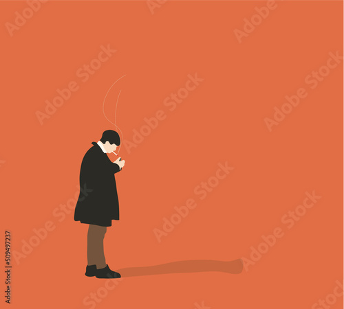 Business man Smoking a Cigarette. Vector Illustration.  Bad habits and drug addiction.