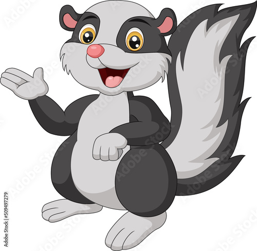 Cute skunk cartoon waving hand photo