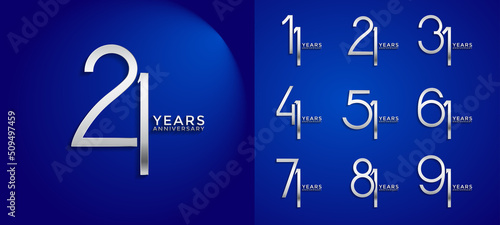 set anniversary silver color logotype style with overlapping number on blue background