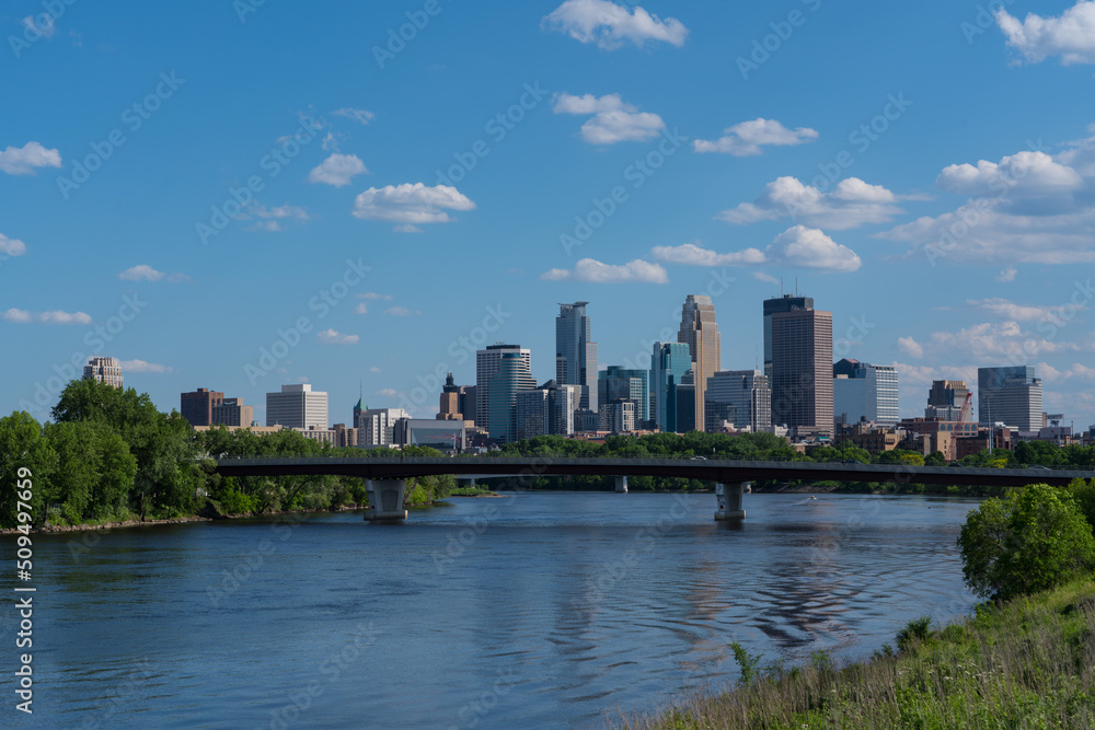 Minneapolis Skyline View on Mississippi River