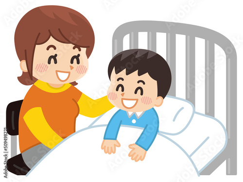 入院中の子供に付き添う母親