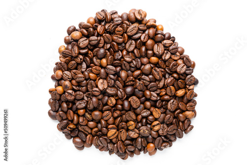 Roasted Coffee Beans and White Background. No Cutout. No Isolation.