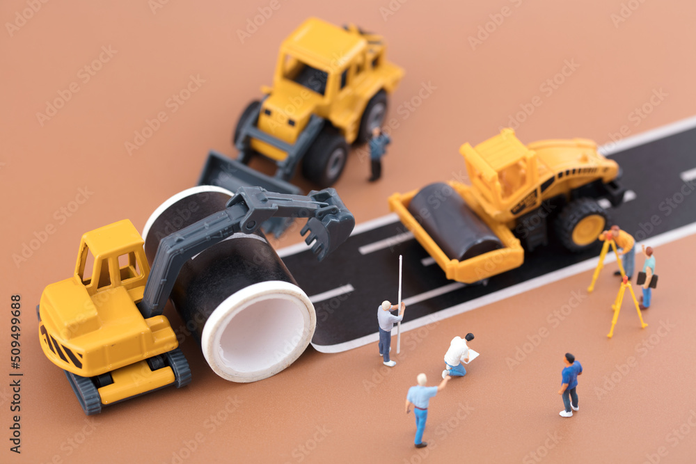 Miniature scene busy building road Miniature scene busy building road