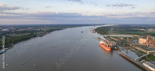 Mississippi River Baton Rouge Louisiana Barge at dusk