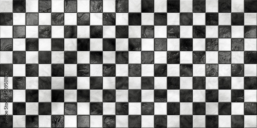 Фотография Seamless black and white checker or chess board marble tile background texture