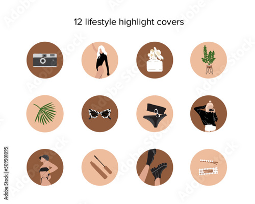 Abstract fashion silhouettes, woman highlights for social media. Vector contemporary art illustration. Boho women blog beauty lifestyle.