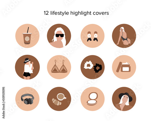 Abstract fashion silhouettes, woman highlights for social media. Vector contemporary art illustration. Boho women blog beauty lifestyle.