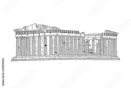 Vector illustration of Parthenon in black and white sketch style