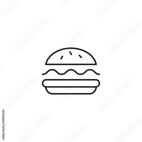 Food and nutrition concept. Minimalistic monochrome illustration drawn with black thin line. Editable stroke Vector icon of burger