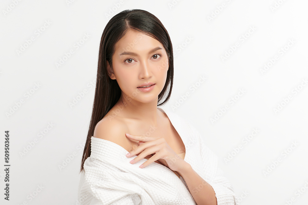 Beautiful young asian woman with clean fresh skin on white background, Face care, Facial treatment, Cosmetology, beauty and spa, Asian women portrait. Beautiful young asian woman with clean fresh skin on white background, Face care, Facial treatment, Cosmetology, beauty and spa, Asian women portrait.