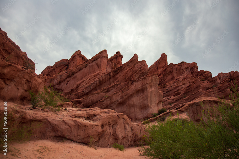 High sharp red rocks at sunset, Cafayate, Salta Province, Argentina High sharp red rocks at sunset, Cafayate, Salta Province, Argentina