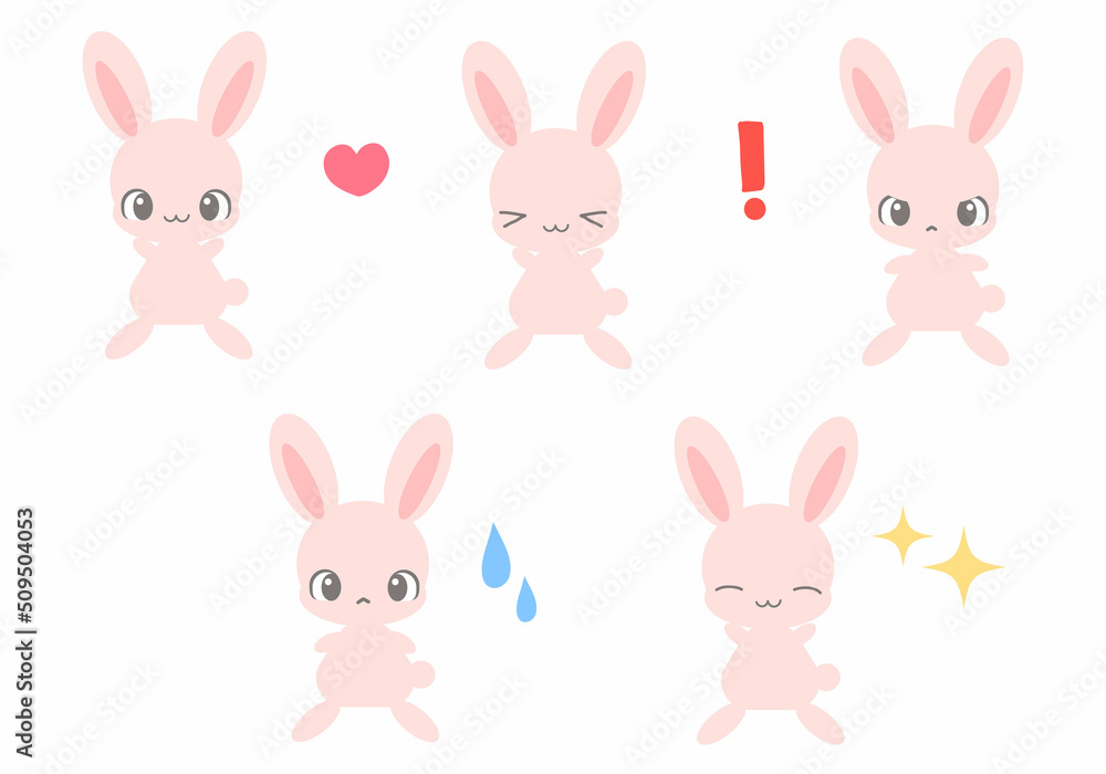 うさぎのイラスト　エモーション　セット　ベクター
