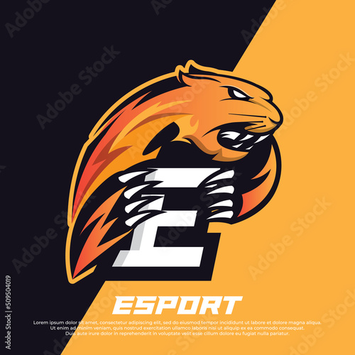 Initial letter E logo esport design, Panther esport logo design, Tiger mascot sport logo design