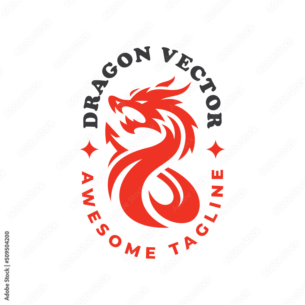 Fototapeta premium Dragon with infinity shape emblem logo illustration. Tribal dragon vector icon