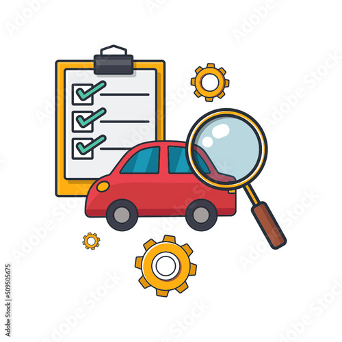Collection colored thin icon of car checking, magnifying glass, gear, checklist , business and finance concept vector illustration.