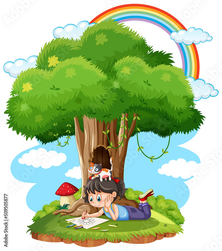 A girl playing with her cat