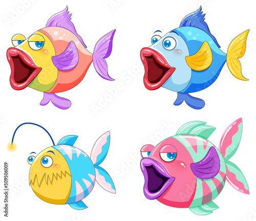 Set of different big lips fishes