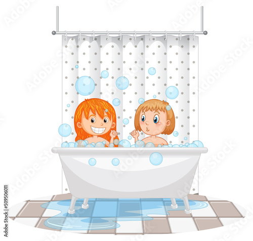 Happy kids playing in bathtub