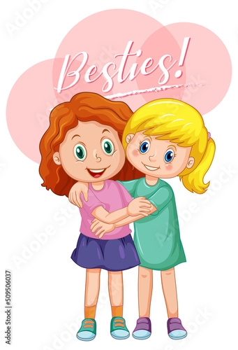 Best friend girls cartoon character with besties
