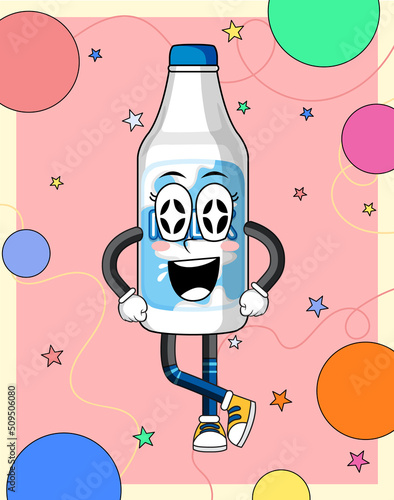 Funny milk bottle cartoon character