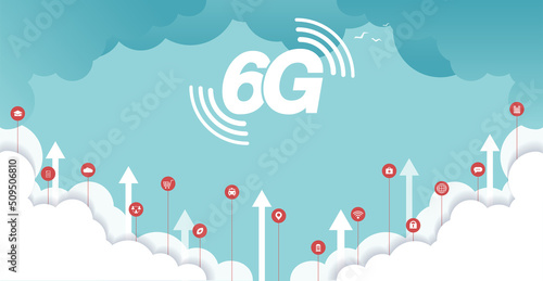 6G technology concept. network technology with cloud concept background. global connection and internet network concept, new generation networks. vector design