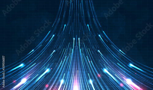 Fotografia Blue light streak, fiber optic, speed line, futuristic background for 5g or 6g technology wireless data transmission, high-speed internet in abstract