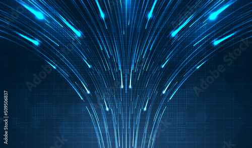 Blue light streak, fiber optic, speed line, futuristic background for 5g or 6g technology wireless data transmission, high-speed internet in abstract. internet network concept. vector design