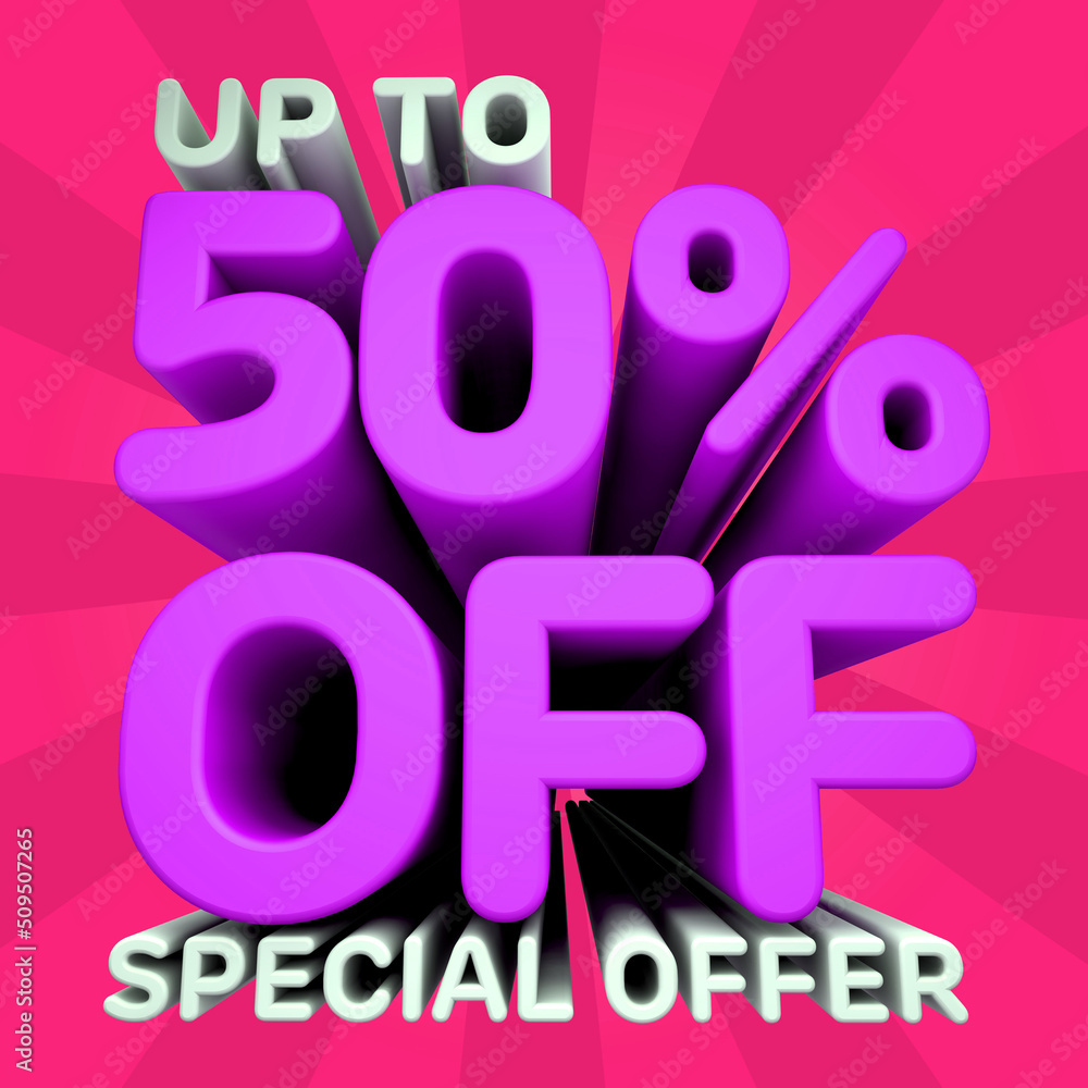 A beautiful 3d illustration with 50% off discount for big sales. Special Offer. A beautiful 3d illustration with 50% off discount for big sales. Special Offer.