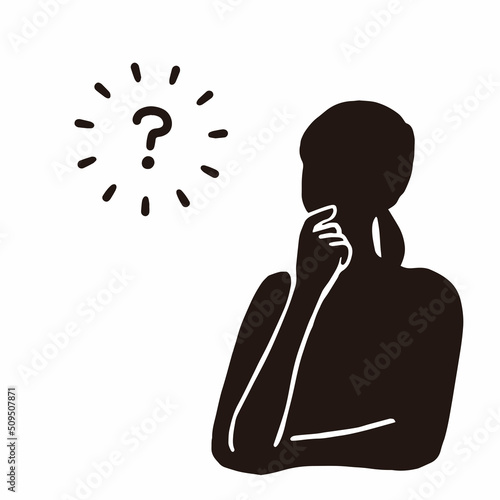 何かを考える女性シルエットのイラスト　黒