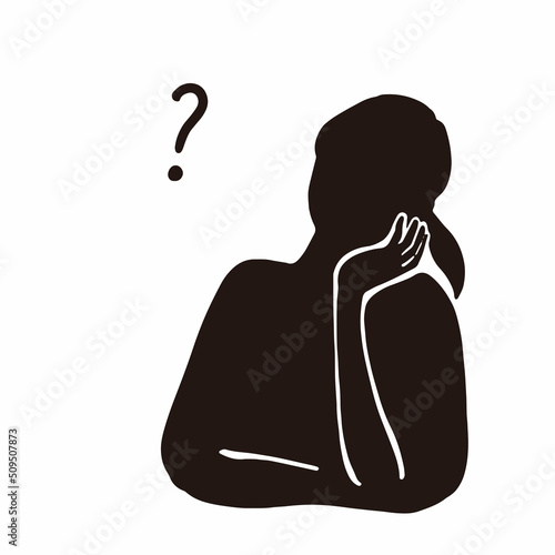 何かを考える女性シルエットのイラスト　黒