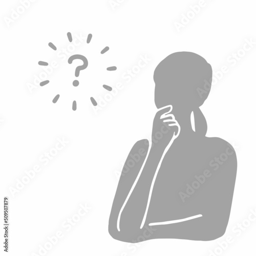 何かを考える女性シルエットのイラスト　グレー