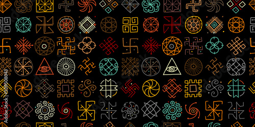 Sacred geometry background, seamless pattern. Alchemy, religion, philosophy, ...