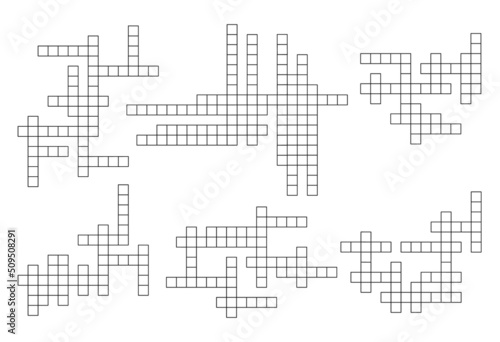 Crossword game grid, cross word puzzle template with empty boxes, vector layout. Crossword game grid background for word guess quiz with blank square boxes, intellectual riddle play