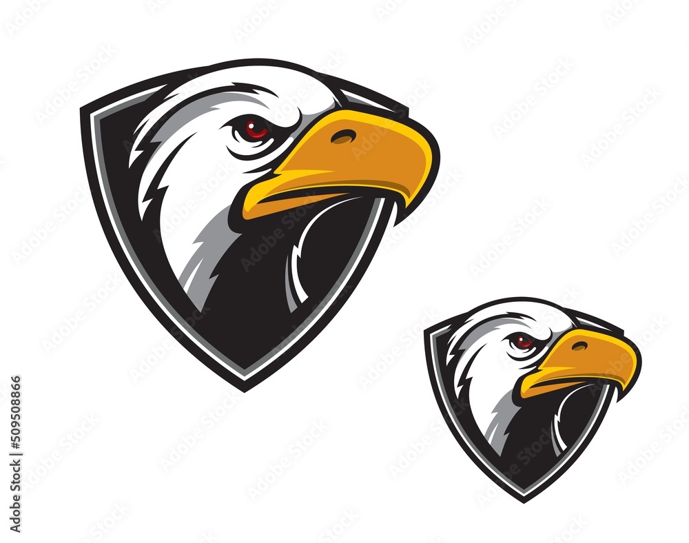 Eagle, falcon, hawk head vector mascot for sport team or players club,  vector emblem. Basketball or baseball and football soccer or ice hockey  varsity league mascot badge of eagle bird vector de