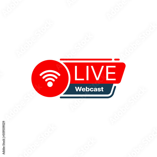 Live webcast icon with red symbol of wireless network. Free online webinar or web seminar isolated vector button of virtual education training course or lesson. Live webcast and online webinar sign