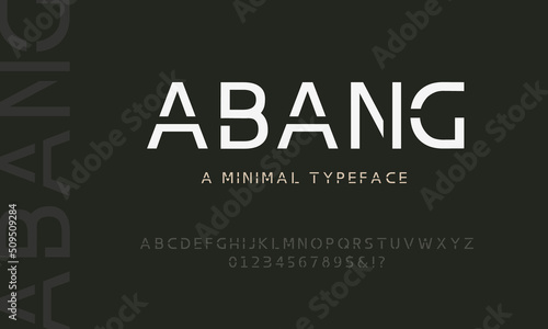 Minimal geometric font, modern techno sci fi bold display stencil font, simple minimalist font, modern typeface to make your brand looks premium, vector illustration photo