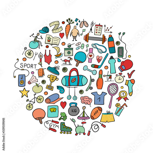 Healthy Lifestyle Background. Sport and activity. Fintess design elements. Place for your text.