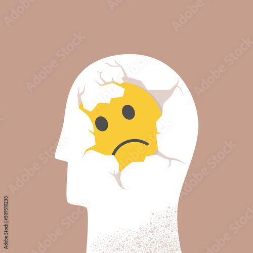 head with sadness in the head. Concept of mental disorder or illness