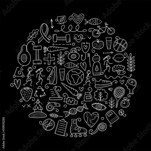World health day. Concept art with healty lifestyle for your design