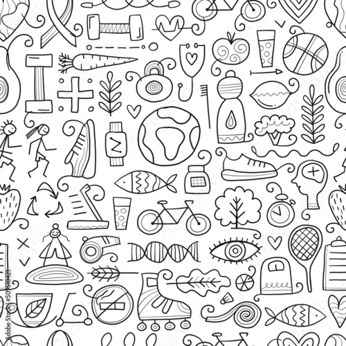 World health day. Seamless Pattern with healty lifestyle for your design